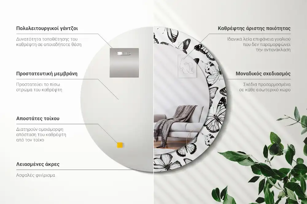 Miroir rond imprimé papillons