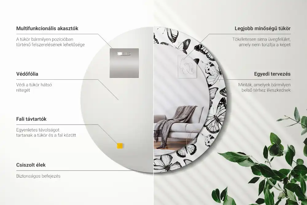 Miroir rond imprimé papillons