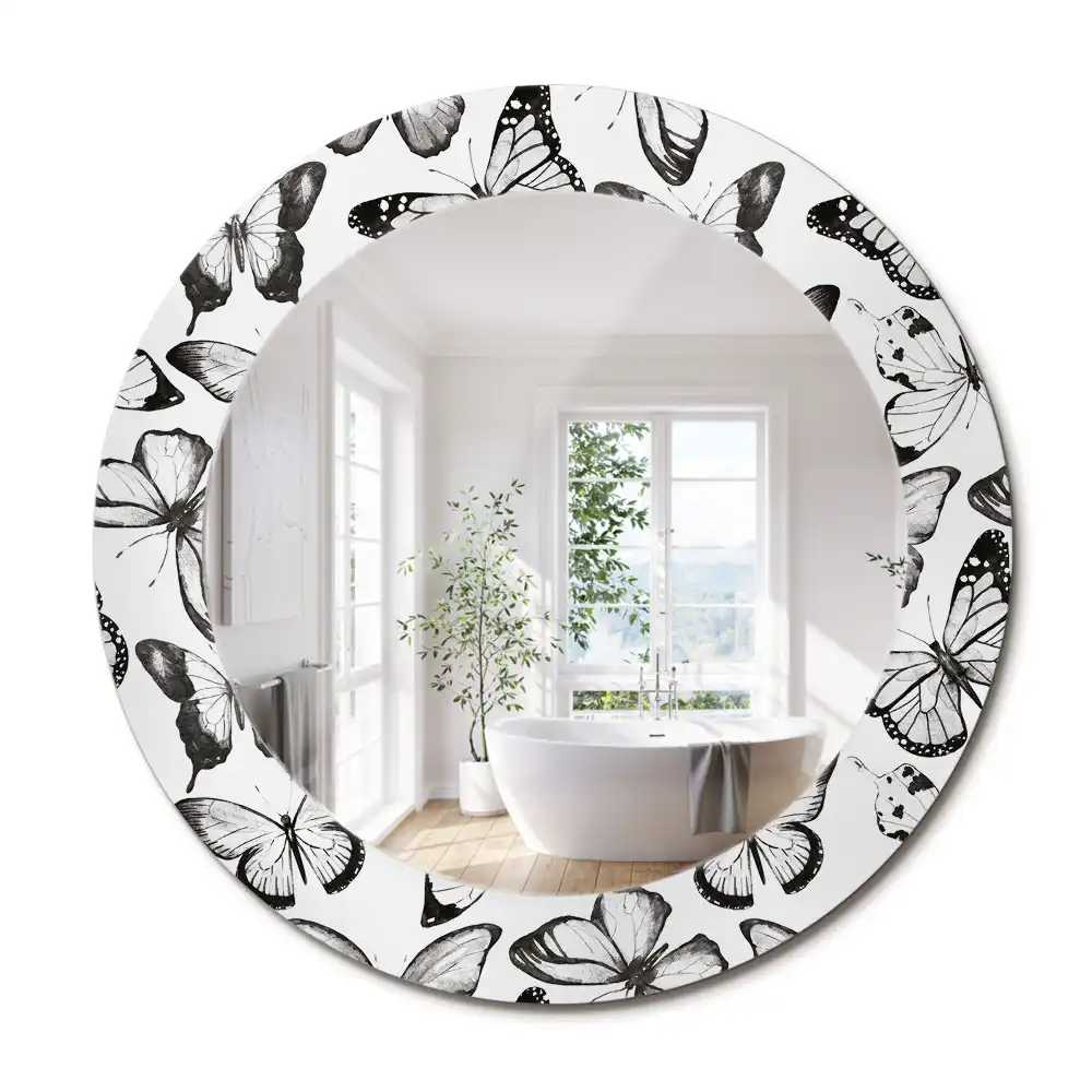 Miroir rond imprimé papillons