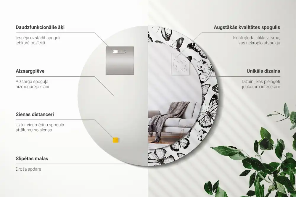 Miroir rond imprimé papillons