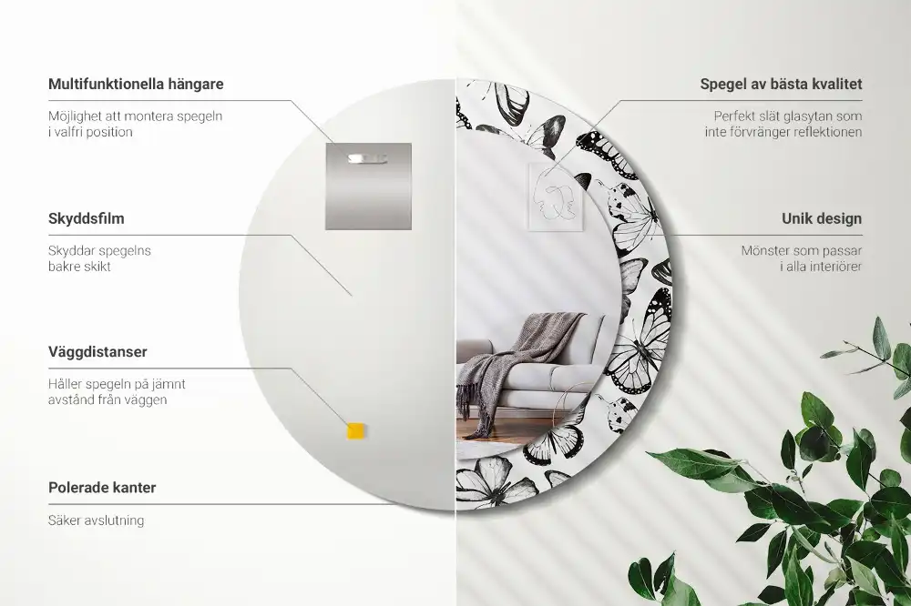 Miroir rond imprimé papillons