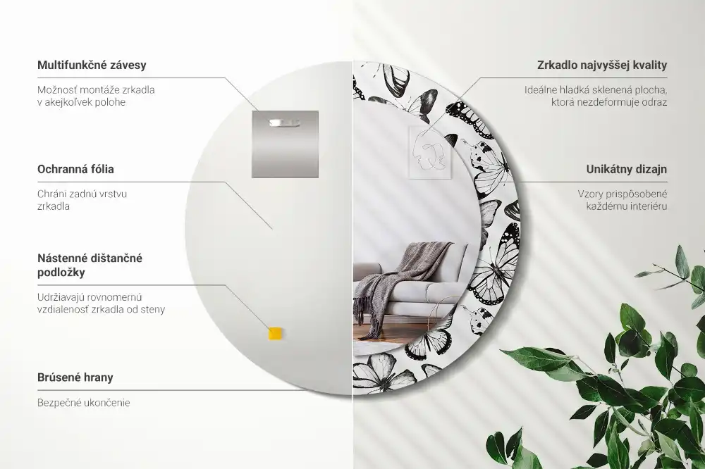 Miroir rond imprimé papillons