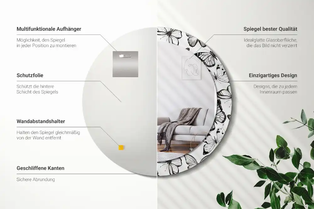 Miroir rond imprimé papillons