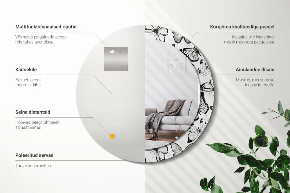 Miroir rond imprimé papillons