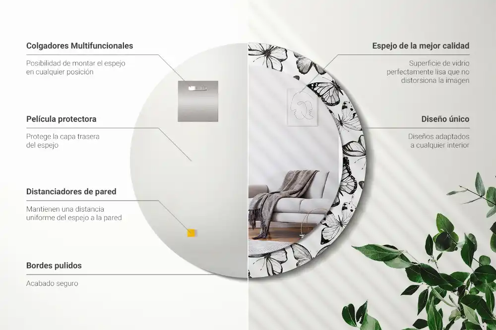 Miroir rond imprimé papillons