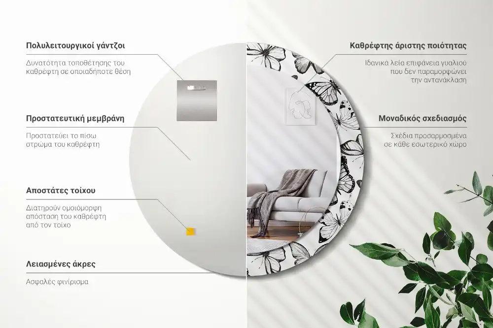 Miroir rond imprimé papillons