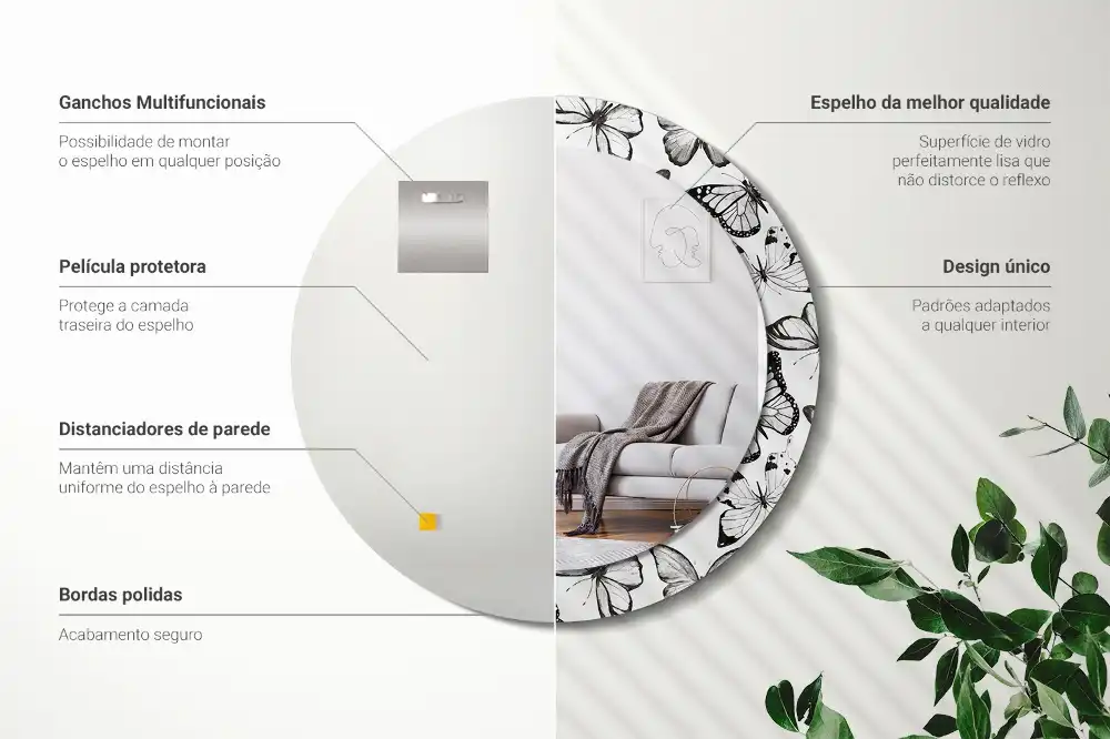 Miroir rond imprimé papillons