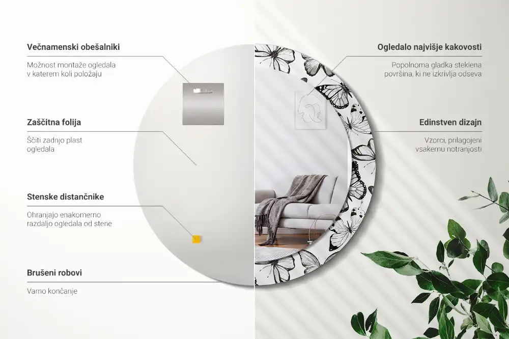 Miroir rond imprimé papillons