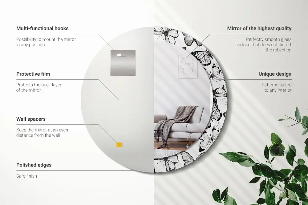 Miroir rond imprimé papillons