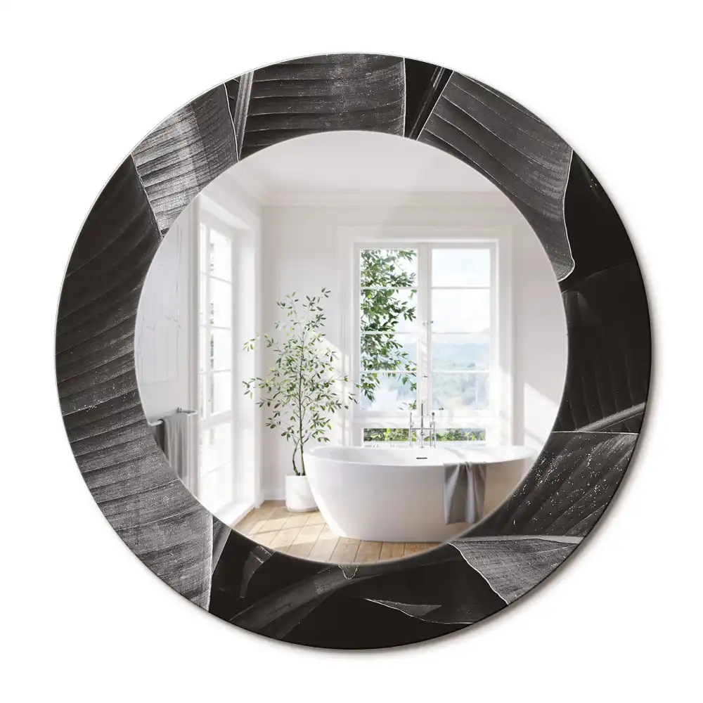 Miroir rond cadre imprimé palmiers tropicaux