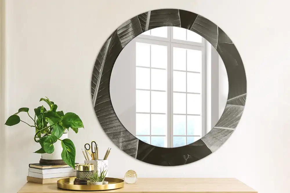 Miroir rond cadre imprimé palmiers tropicaux