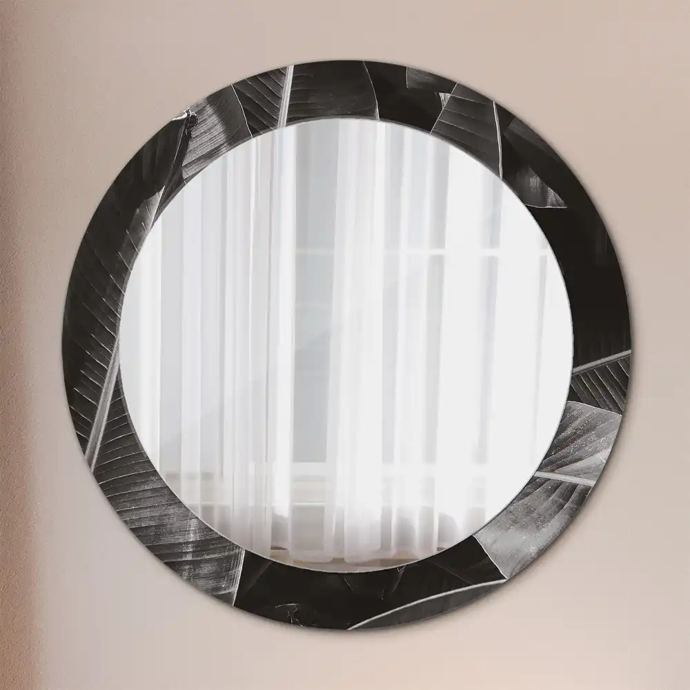 Miroir rond cadre imprimé palmiers tropicaux