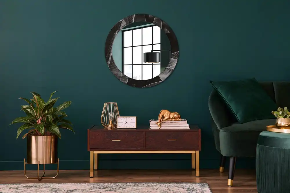 Miroir rond cadre imprimé palmiers tropicaux