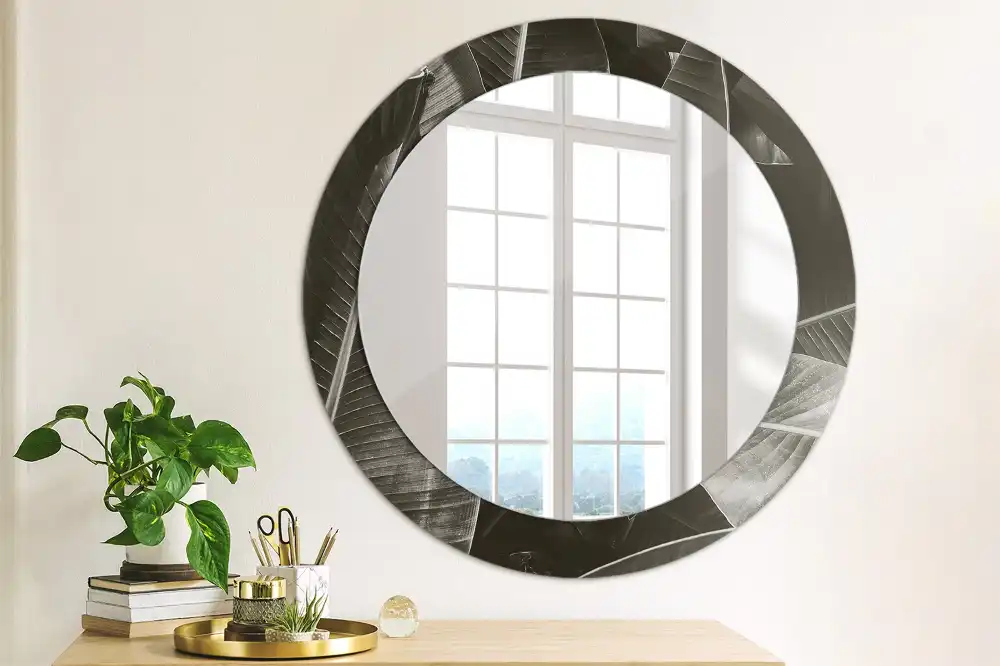 Miroir rond cadre imprimé palmiers tropicaux