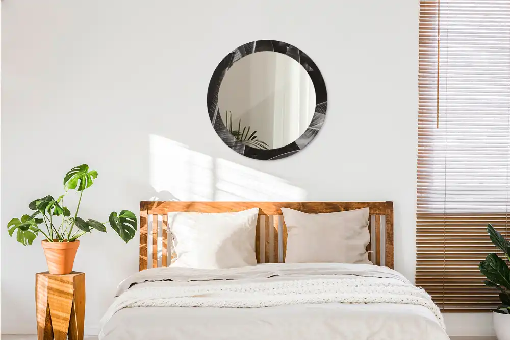 Miroir rond cadre imprimé palmiers tropicaux