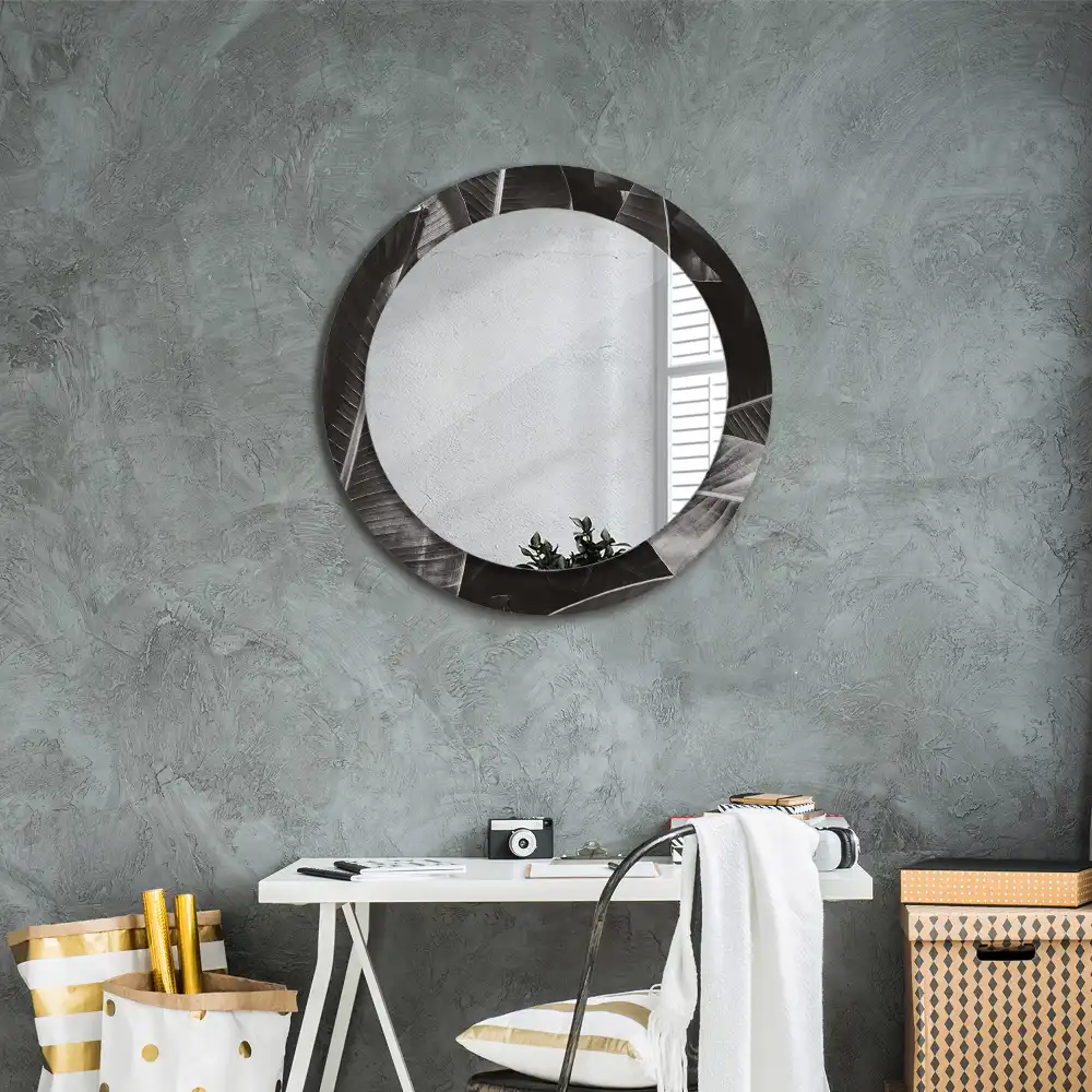Miroir rond cadre imprimé palmiers tropicaux