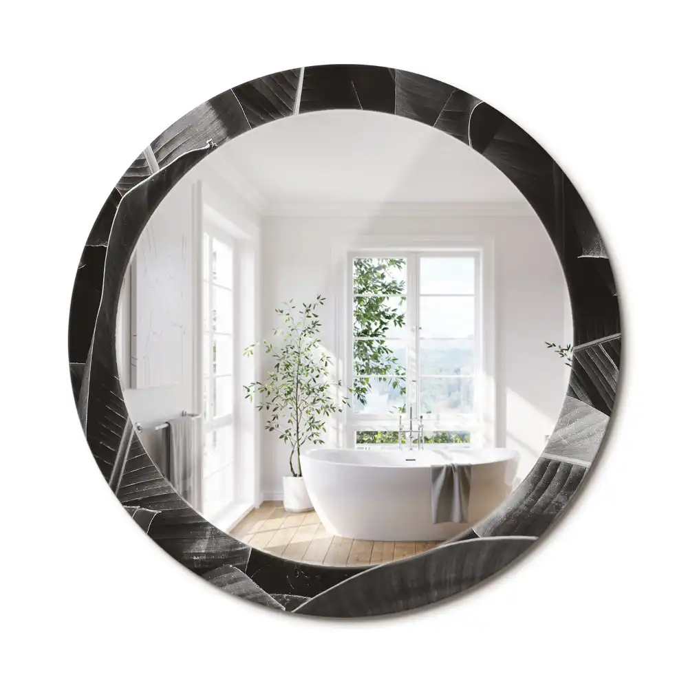 Miroir rond cadre imprimé palmiers tropicaux