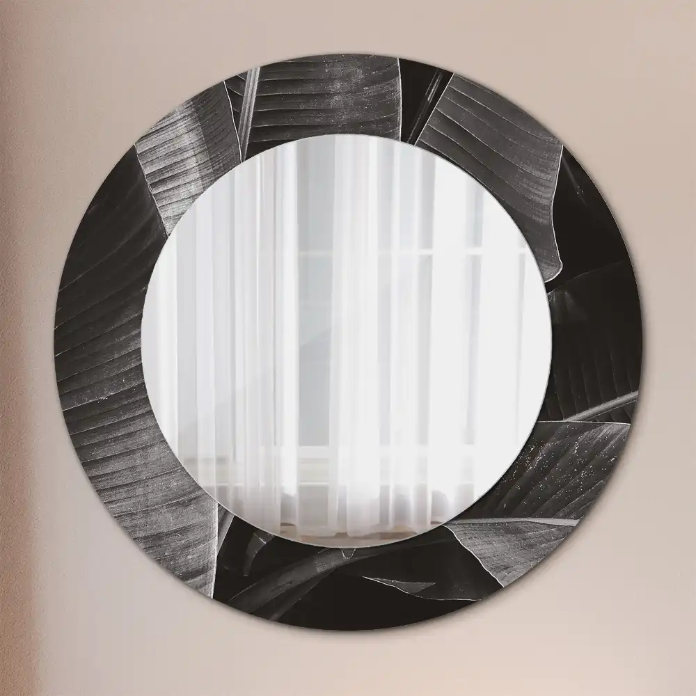 Miroir rond cadre imprimé palmiers tropicaux