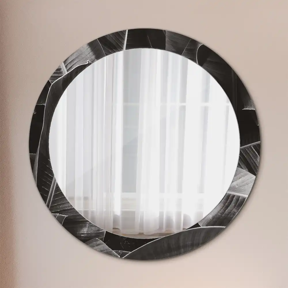 Miroir rond cadre imprimé palmiers tropicaux