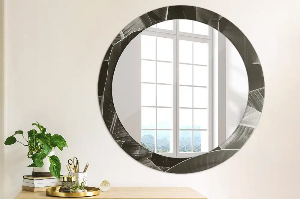 Miroir rond cadre imprimé palmiers tropicaux