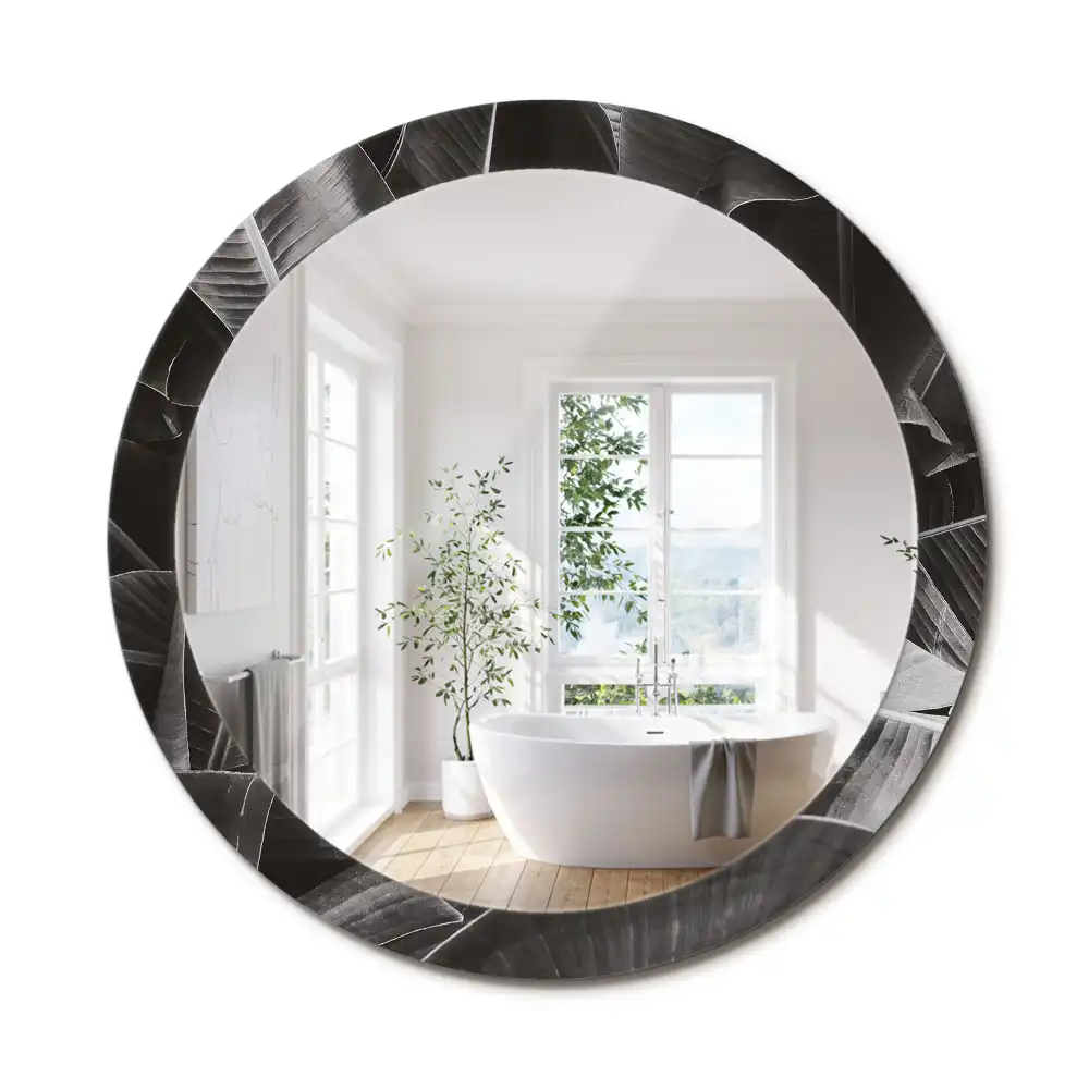 Miroir rond cadre imprimé palmiers tropicaux