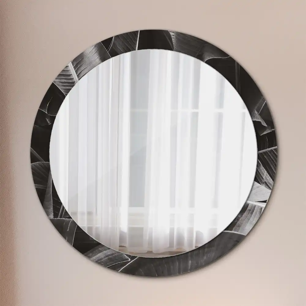 Miroir rond cadre imprimé palmiers tropicaux