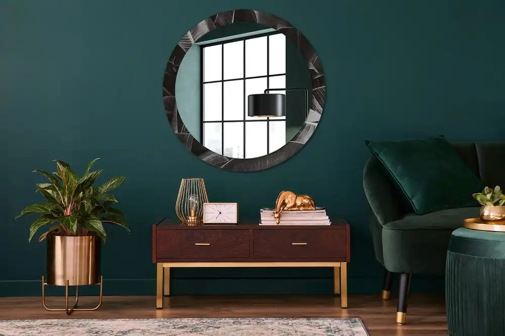 Miroir rond cadre imprimé palmiers tropicaux