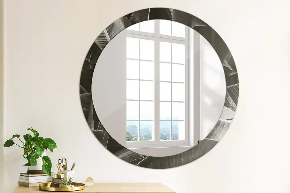 Miroir rond cadre imprimé palmiers tropicaux