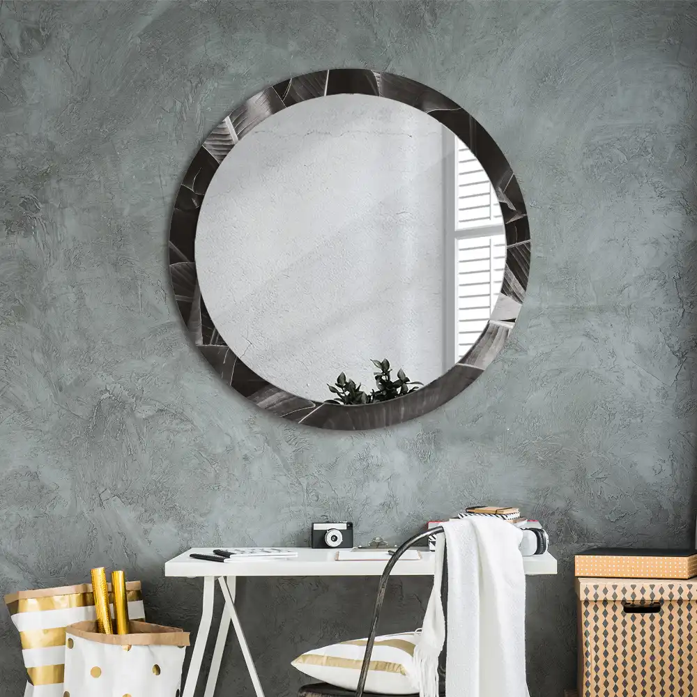 Miroir rond cadre imprimé palmiers tropicaux