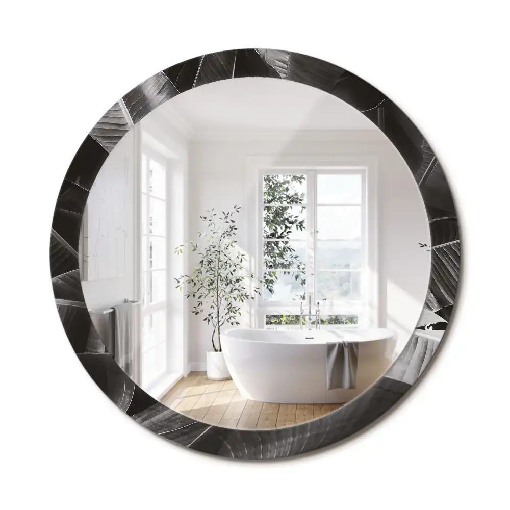 Miroir rond cadre imprimé palmiers tropicaux