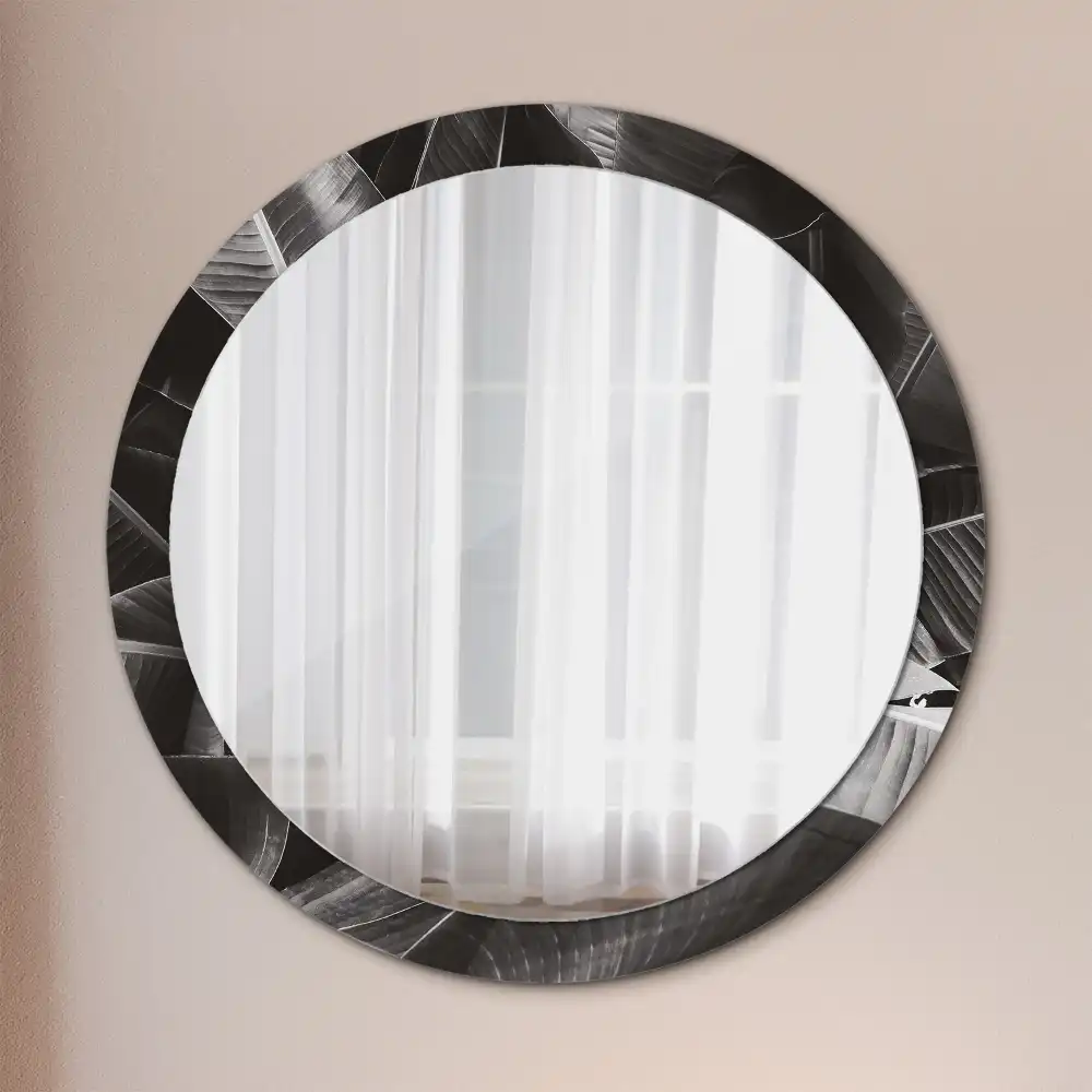 Miroir rond cadre imprimé palmiers tropicaux