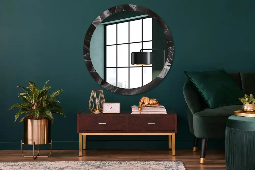 Miroir rond cadre imprimé palmiers tropicaux