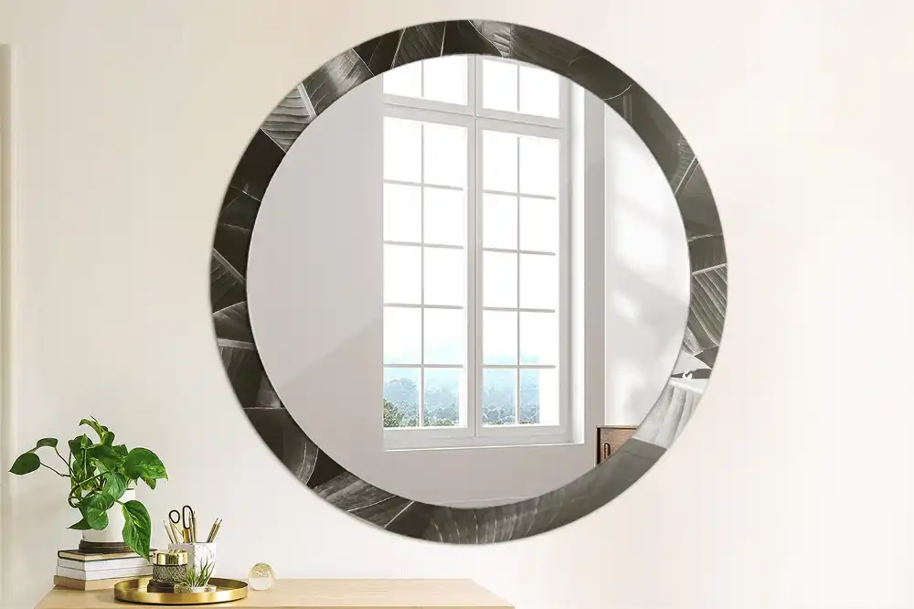 Miroir rond cadre imprimé palmiers tropicaux