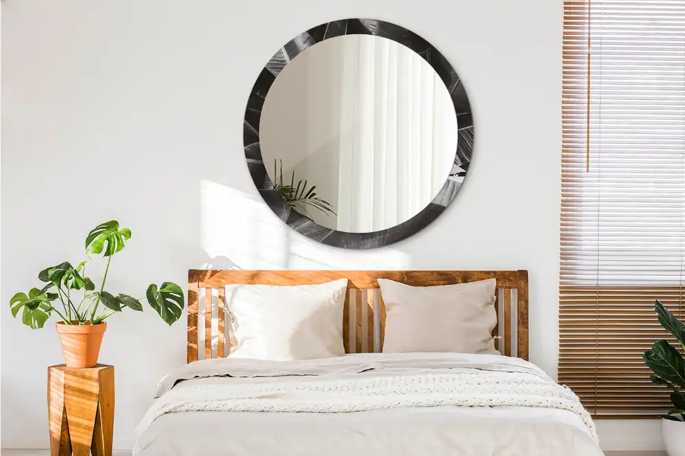 Miroir rond cadre imprimé palmiers tropicaux