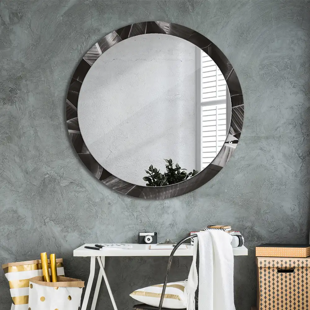Miroir rond cadre imprimé palmiers tropicaux