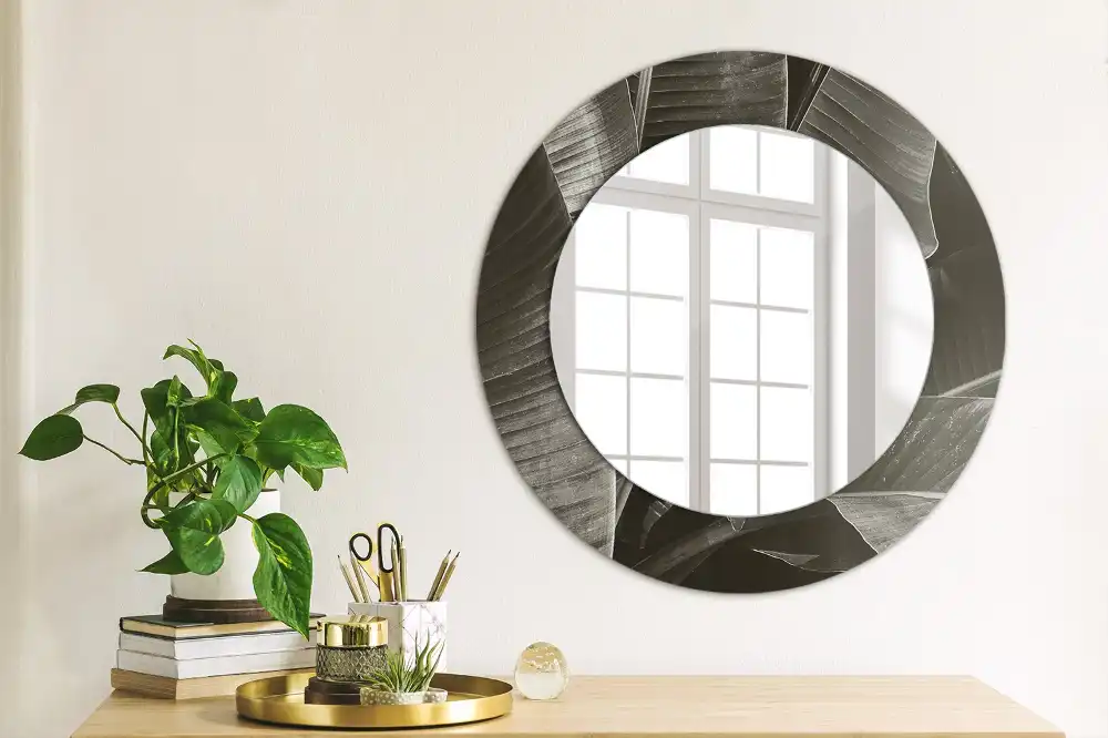 Miroir rond cadre imprimé palmiers tropicaux
