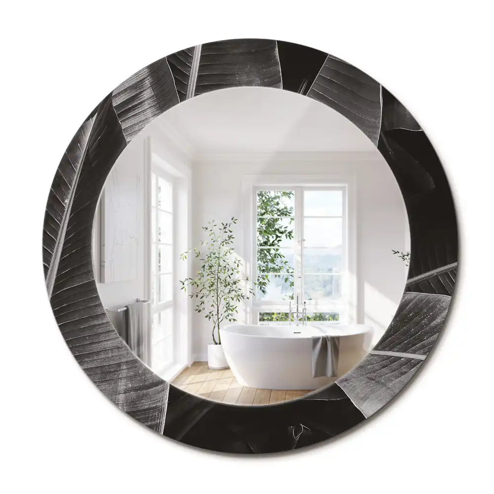 Miroir rond cadre imprimé palmiers tropicaux