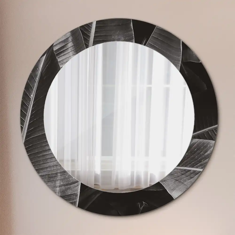 Miroir rond cadre imprimé palmiers tropicaux
