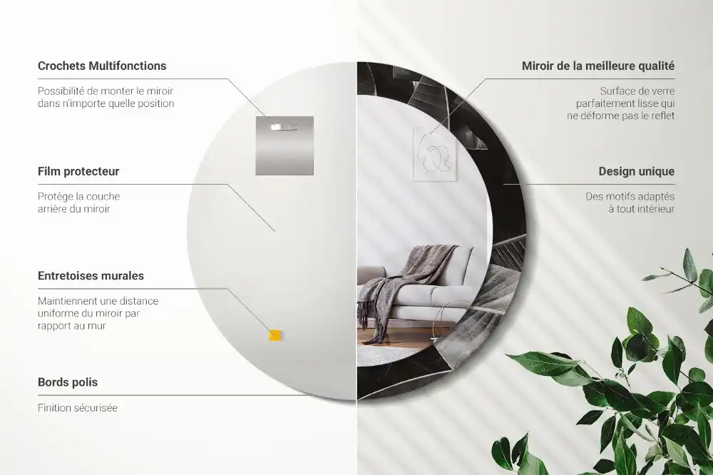 Miroir rond cadre imprimé palmiers tropicaux