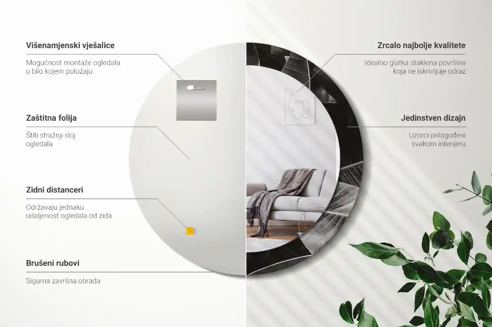 Miroir rond cadre imprimé palmiers tropicaux