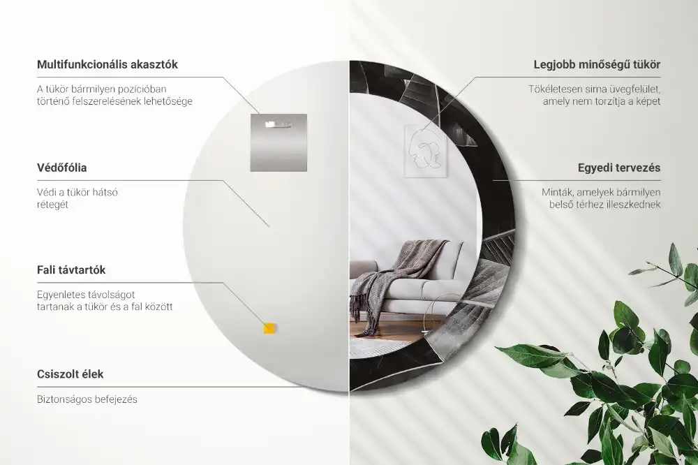 Miroir rond cadre imprimé palmiers tropicaux