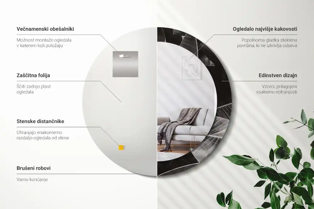 Miroir rond cadre imprimé palmiers tropicaux