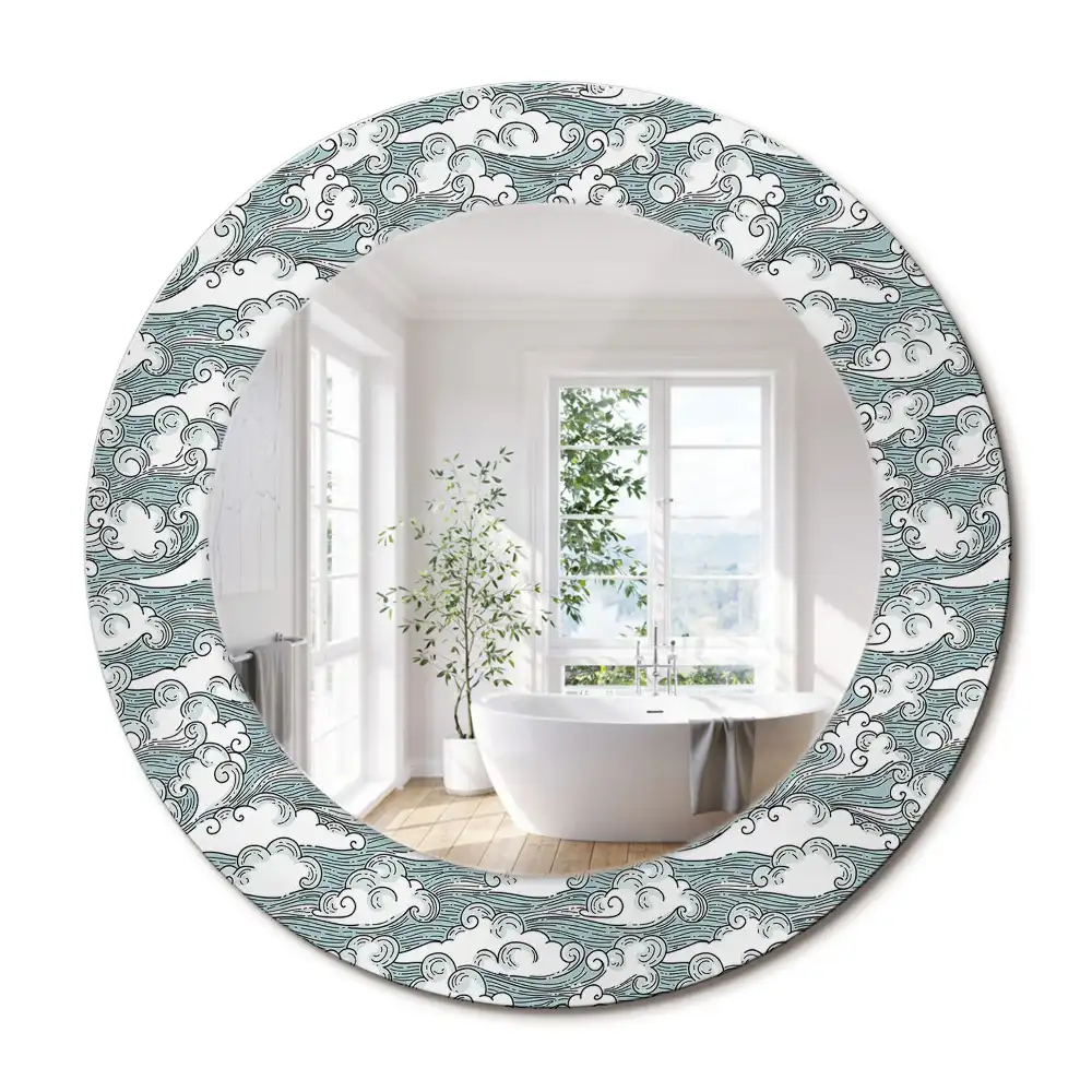 Miroir rond cadre imprimé nuages