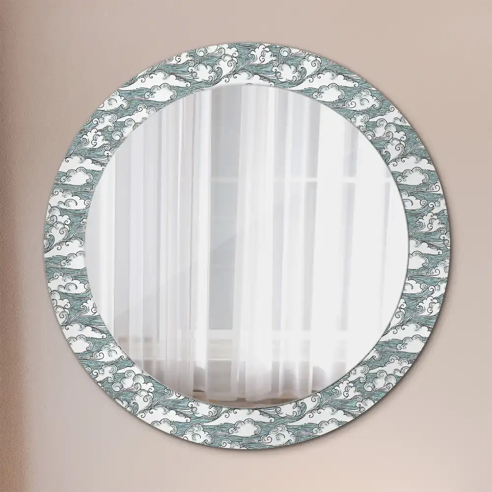 Miroir rond cadre imprimé nuages