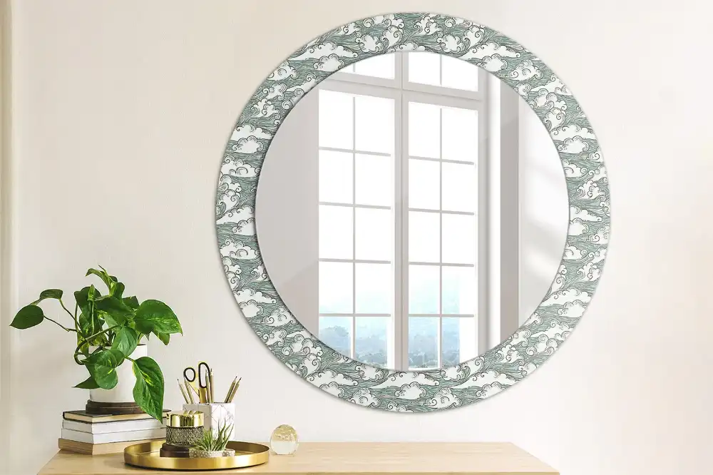 Miroir rond cadre imprimé nuages