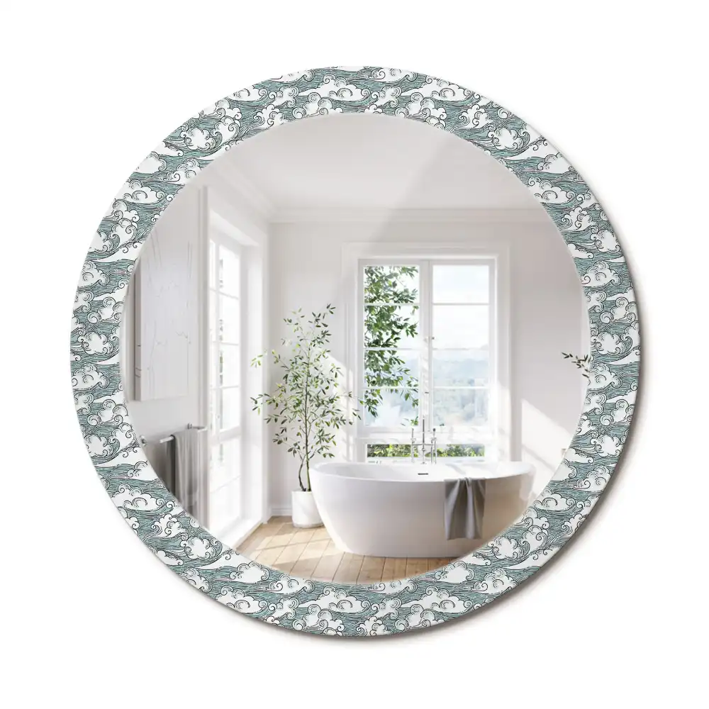Miroir rond cadre imprimé nuages