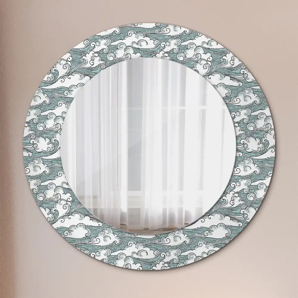 Miroir rond cadre imprimé nuages