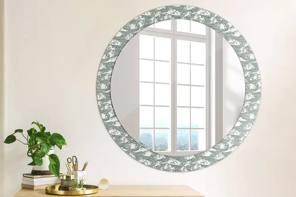 Miroir rond cadre imprimé nuages