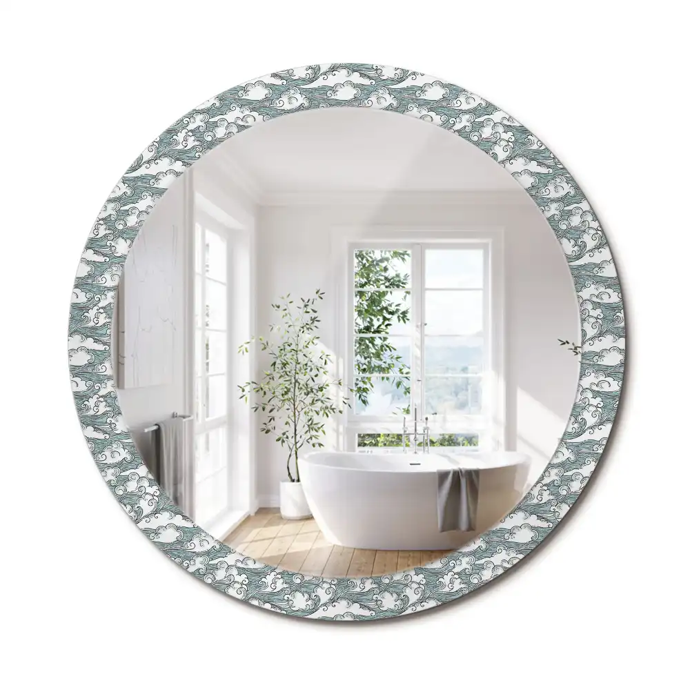 Miroir rond cadre imprimé nuages
