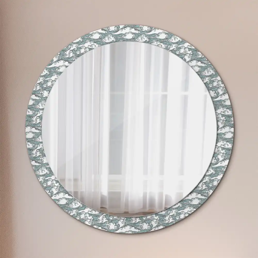 Miroir rond cadre imprimé nuages